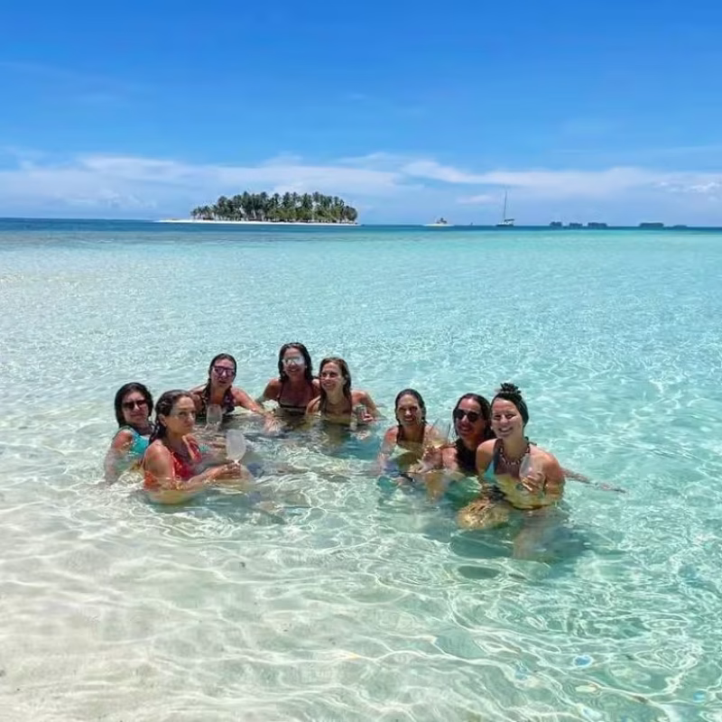 Group of friends on a yacht vacation in Panama